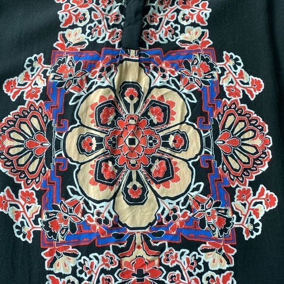 Cupio DRESS  HIGH-LOW  MIDI  BLACK WITH VIBRANT PRINT DOWN CENTER - Picture 3 of 10